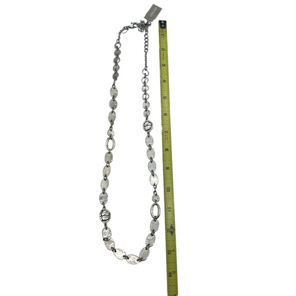 Chicos Silver-Tone Metal Long Chain Necklace With Textured Oval Links - Picture 3 of 4